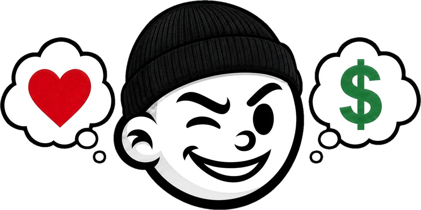 The Nexus Vision Wink graphic: a winking cartoon face in a black beanie between a red heart and a green dollar sign